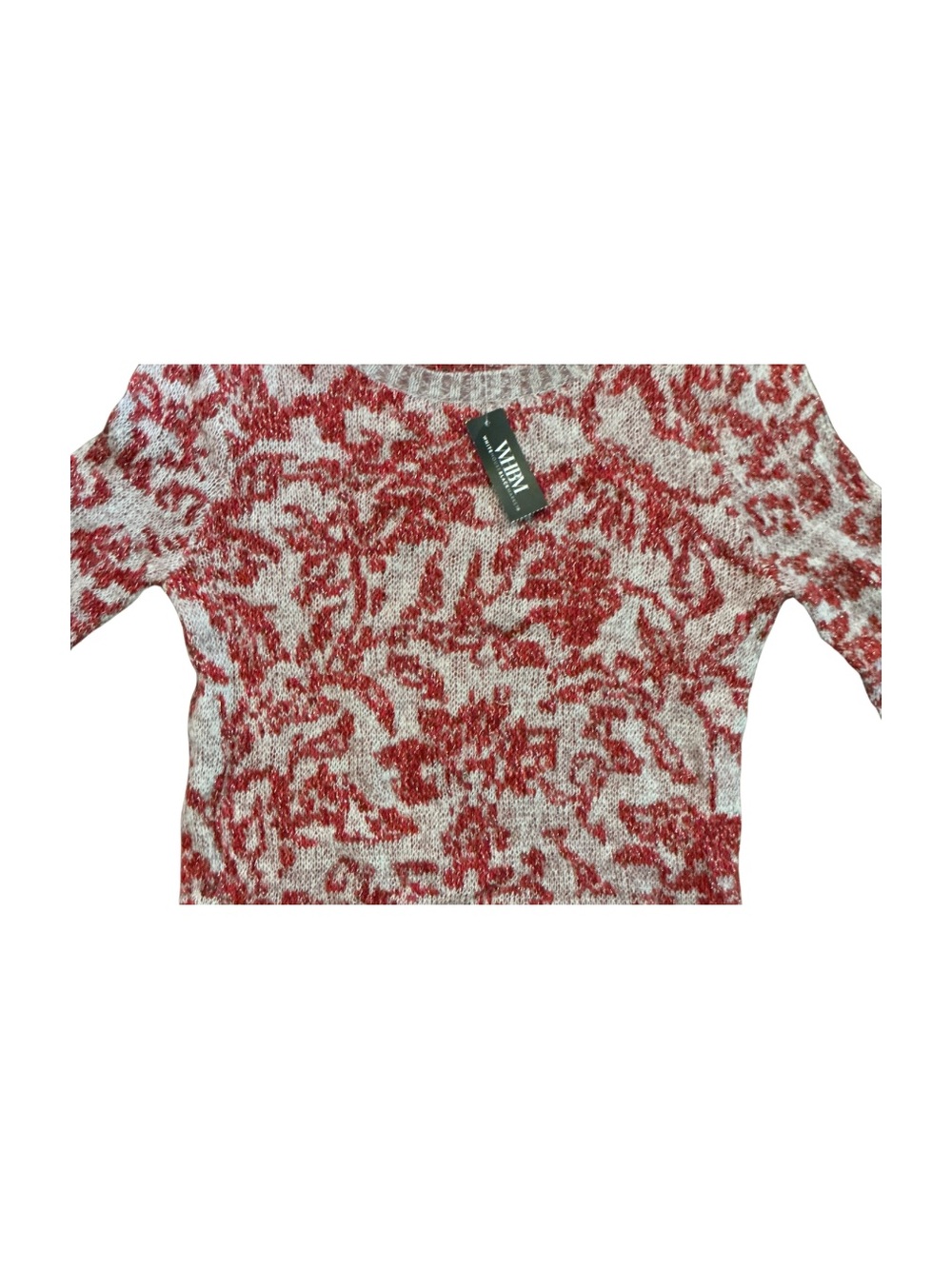White House Black Market Red and White Off-Shoulder Knit Sweater